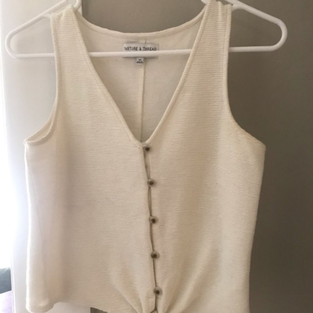 Madewell Button Front Tie Tank Top Ivory Pearl XS